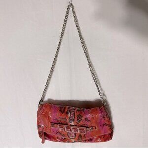 Vintage Nine West Pink Orange Reptile Print & Texture Shoulder Bag Purse Clutch